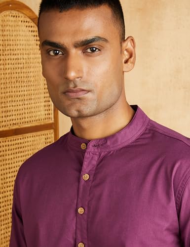 Image of Amazon Brand - Symbol Men's Cotton Solid Long Kurta Pyjama Set (2pcs)