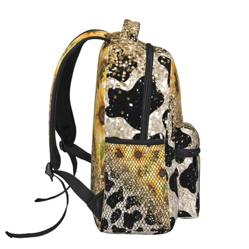 Sunflower Cow Print 15 Inch Backpack for Men Women Adjustable Laptop Backpacks Shoulder Bag for Travel Hiking Outdoor3