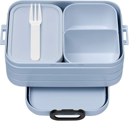 Mepal Bento Brotdose Midi Take A Break - mit Bento Box - Für 2 Sandwiches oder 4 Brotscheiben - Lunchbox für kleine Snacks & Reste - Erwachsene Essenbox mit Fächern - Old Nordic Blue