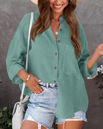 Image of NOLLSOM Casual Shirts for Women Long Sleeve Button Down Blouses Fall 2026 Solid Color Trendy Tops with Pocket