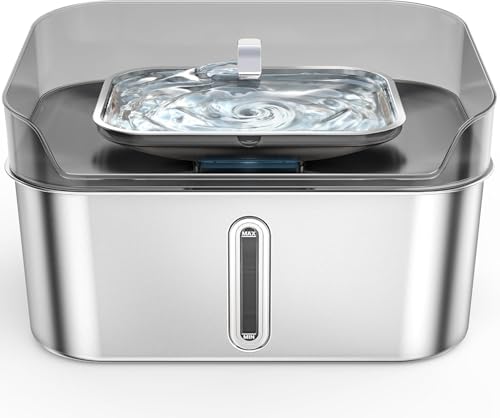 Fontana d'acqua per cani in acciaio inossidabile senza scarico per cani grandi, fontana d'acqua per animali da compagnia ultra calma 8L / 2.1Gal per gatti cani all'interno, distributore automatico