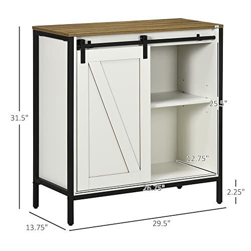 Homcom Buffet Cabinet, Farmhouse Sideboard, Coffee Bar Cabinet With Adjustable Shelf, Sliding Barn Door For Kitchen And Living Room, White And Brown #TOP2