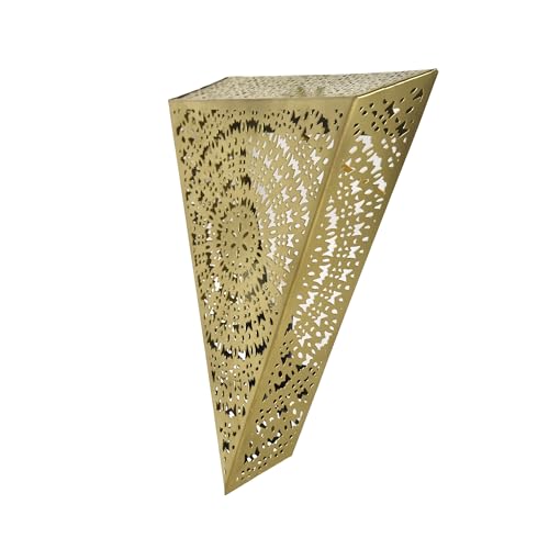 Homesake® Turkish Moroccan Wall Sconce Lamp, Vintage Hand Carved Metal Wall Light, Wall Mounted Porch Light, Brass Finish for Home,Villa, Kitchen, Restaurant, (Triangle)