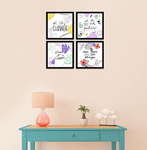 Image of ArtX Paper Motivational Quotes Be The Change Wall Art Painting, Framed Paintings For Home Office Decor 20 X 20 inches, 10.0 X 10.0 each, Multicolor Posters With Frame, Set of 4