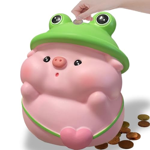 Image of Frog Money Bank,Piggy Bank Girls,Unbreakable Plastic Coin Bank,Green Piggy Banks Saving Money Box Girl for Birthday, Christmas and Thanksgiving(Frogs and Pigs)