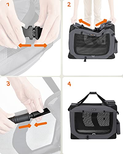 Feandrea Foldable Pet Carrier Bag, Portable Dog Travel Crate, Soft Sided Dog Cat Pet Travel Carrier Large Dog Crate for Car with Breathable Mesh and Storage Pockets, 81 x 58 x 58 cm, Grey PDC008G01 - Image 6