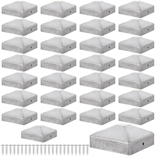 SHUESS 30pcs Fence Post Caps, Silver Metal Post Caps 71 x 71 mm, 2.79 x 2.79 Inch Fence Post Cap, Stylish Fence Caps for Enhanced Outdoor Décor, Ideal for Fence Post Protection and Decoration