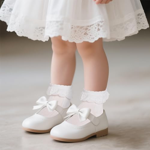 Ishua 3 Pairs Girls Cotton Lace Ruffle Dress Socks, Soft & Comfortable Frilly Style Socks for Little Girls3