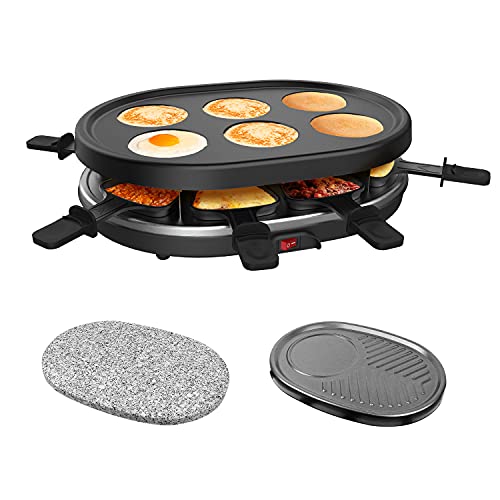Leogreen - Raclette-Grill, Raclette 4 in 1 für 8 Personen, Elektrischer Grill, Steingrillplatte, Pfannkuchengrillplatte… – Bild 3