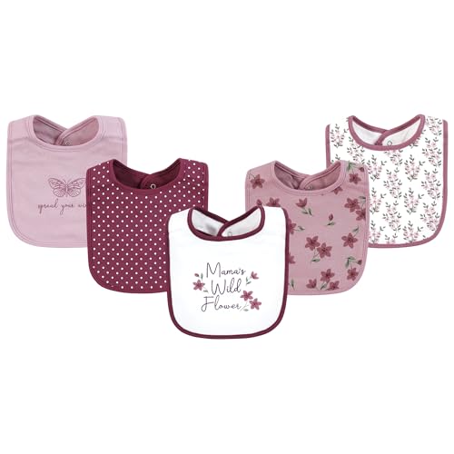 Image of Hudson Baby Infant Girl Cotton Bibs, Plum Wildflower, One Size