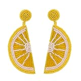 Statement Dangle Fruit Earrings - Fashion Cute Pineapple Orange Watermelon Cherry Beaded Fruit Earrings for Women Jewelry (Lemon)