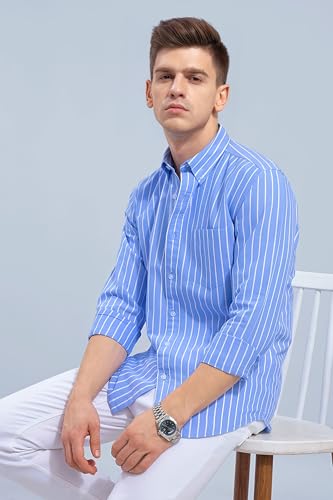 HKV FASHION Men's Blue Striped Casual Shirt - Image 3