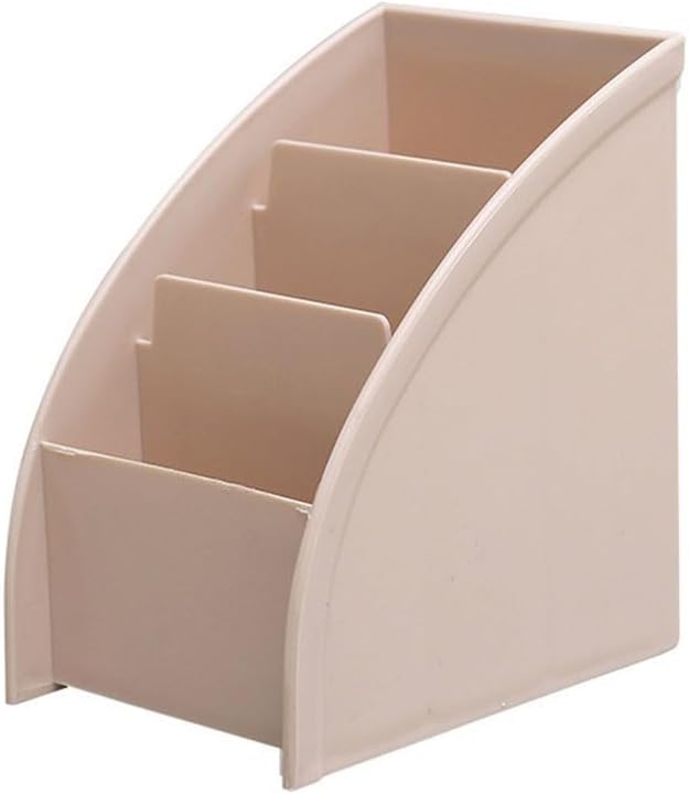 Tabletop Storage Organizer for TV Remote Control and Pens, Ladder-Shaped Desktop Holder for Office Home Dorm Room, Plastic Container for Stationery Cosmetics Cables(Khaki)