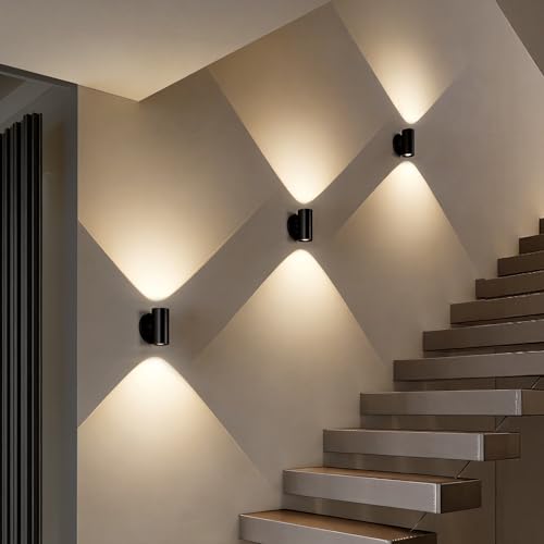 Image of Tubicen Cylinder Wall Sconces Set of Two Dimmable Movie Theater Lights | 7W Bright LED Dimmable Home Theater Wall Sconce Hardwired Black Wall Lights for Living Room Hallway Stairs TV Movie Room