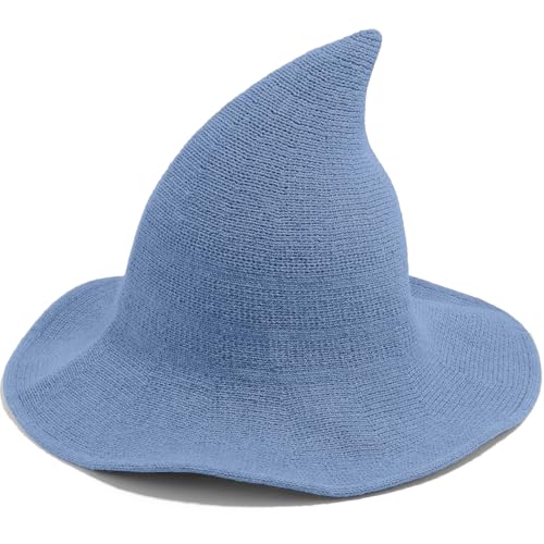 Leuceiy Witch Hat for Women, Wide Brim Foldable Wool Kintted Wizard Hats