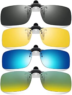Hifot Clip on Sunglasses 4 Pack, Polarized Lens Fit over Prescription Glasses, Flip up Rimless Myopia Nearsighted Sunglasses for Men Women