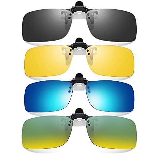 Image of Hifot Clip on Sunglasses 4 Pack,Polarized Lens Fit Over Prescription Glasses,Flip up Rimless Sunglasses
