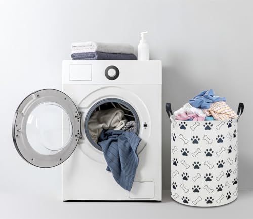 Image of NTAOHAMPER Kids Laundry Hamper, Waterproof Storage Bin, Baby Boy Nursery Hamper with Paw Design, Clothes Organizer, Toys Bin, Room Decor