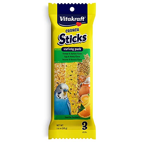 Vitakraft Crunch Sticks Variety Pack: Orange & Apricot Flavor, Egg & Honey Flavor, Sesame & Banana Flavor Treats for Parakeets, 2.4 oz