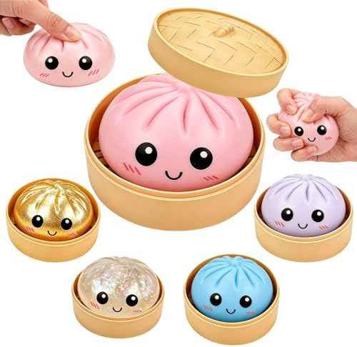 Dumplings Squishy Bun Glitter Squishies Dumpling with Box Squishy Stress Balls Soft Squeeze Decompression Dough for Adults, Office & Study Relaxation