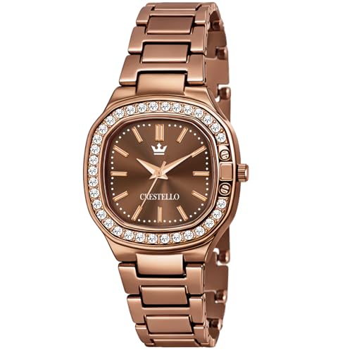 Image of CRESTELLO Brown /Rose Gold /Silver Plated Bracelet Analog Wrist Watch for Women (Brown /Rose Gold /Silver Dial) | 1 Year Warranty* | CR-JWL362-PT