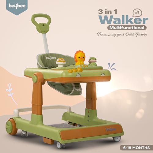 Image of Baybee Baby Walker for Kids with Height Adjustable & Tray, Activity Walker for Baby with Musical Toy Bar (Zeni Green)