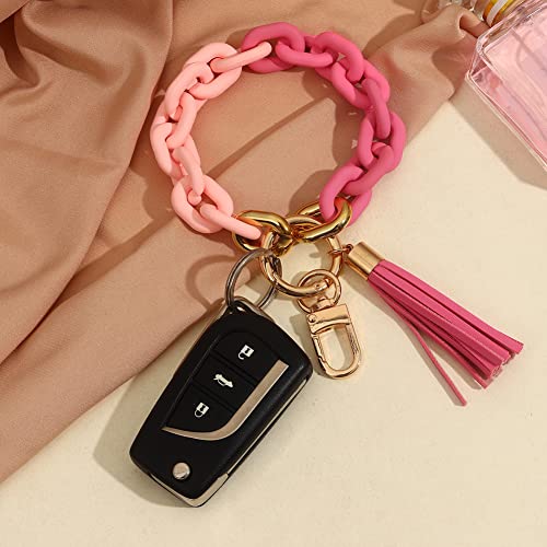 Mythdone Chunky Chain Link Wristlet Keychain Acrylic Bangle Key Ring Bracelet Key Chain Cute Boho Modern Car Keychain Holder (Pink) #TOP4