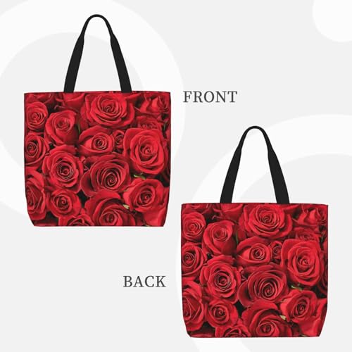 Large Capacity Shoulder Bag with Zipper,Reusable Grocery Red rose Print Tote Bag for Shopping3