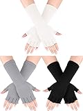 3 Pairs Unisex Fingerless Gloves Half Finger Stretchy Knit Gloves Winter Arm Warmers Lengthen Wrist...