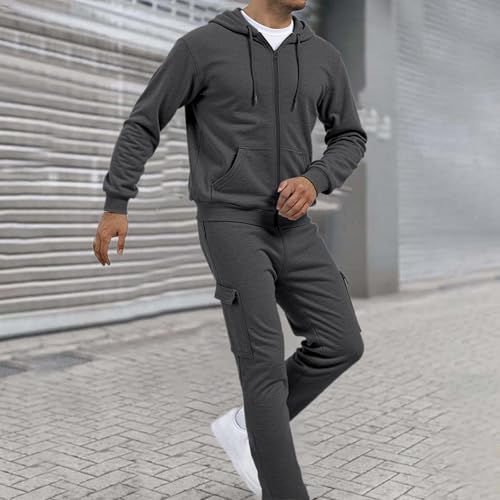 XINGJIAARTS Mens Track Suits 2 Piece Set Hoodie Jackets with Zipper and Pants Jogging Suit Athletic Tracksuit Sports Outfits Dark Gray Small - image 3