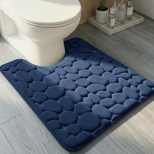 YIHOUSE Memory Foam Bath Mat Cobblestone Bathroom Rugs Super Water Absorbent Bath Mats for Bathroom Machine Washable Bath Rugs(20 x 24,Dark Blue) - image 1
