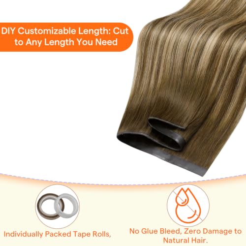 Image of Full Shine Tape in Weft Hair Extensions Human Hair, 50g 24 Inch