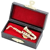 EASTROCK Anstecknadel für Altsaxophon, 6,6 cm, vergoldet, Miniatur-Instrumenten-Brosche -mit schwarzem Lederetui, Saxophon-Geschenke