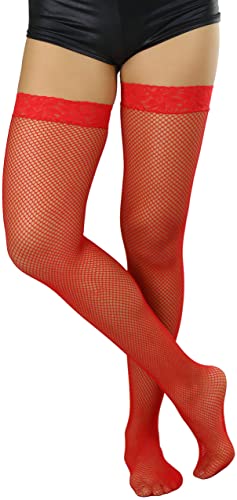 Image of ToBeInStyle Women's Fine Classic Fishnet Thigh High Stretch Nylon Novelty Stockings