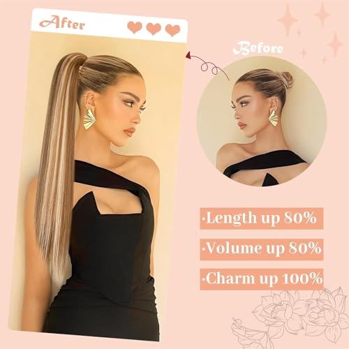 Extension queue de cheval postiche cheveux synthétiques blond lisse long 18 pouces - 4