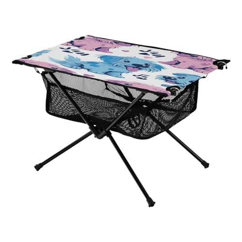 Mesa plegable para camping SDMKA con diseño de perros caricatura, portátil y duradera
