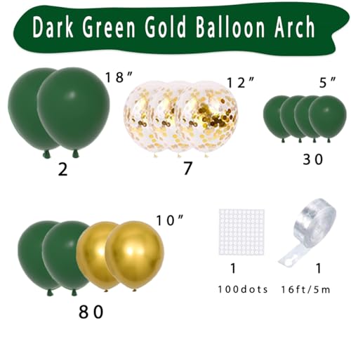Image of Dark Green Gold Balloon Garland Arch Kit - Dark Green Balloons Hunter Green Metallic Gold Balloon for Super Football Birthday Jungle Baby Shower Wedding Graduation Decorations