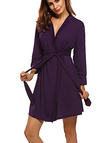 Image of HOTOUCH Womens Robe Lightweight Robes Short Knit Bathrobe Soft Ladies Sleepwear with Pockets