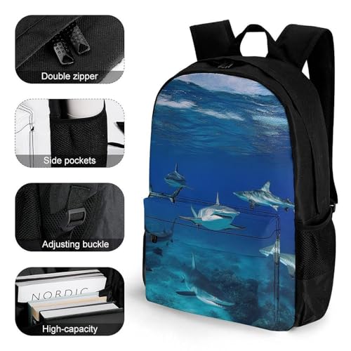 Blue Ocean Sea Shark Daypack Polyester Anti-Theft Multipurpose Bookbag Big Capacity Gym Outdoor Hiking Backpack With Adjustable Shoulder Straps3