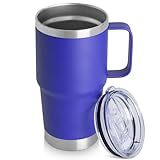 HASLE OUTFITTERS 20oz Tumbler with Handle & Lid, Insulated Stainless Steel Travel Mug, Leakproof Cup for Coffee, BPA-Free Double-Wall Vacuum Tumblers for Hot/Cold Drinks, Commuter, Gym, Office, Blue