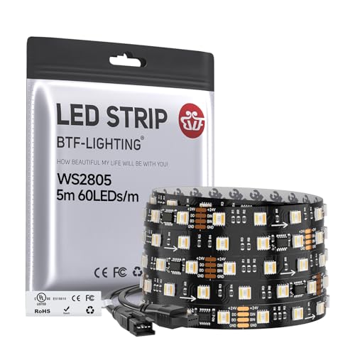 Image of BTF-LIGHTING WS2805 IC RGBCCT Addressable Dual Data LED Strip 5050SMD 16.4FT 60LED /m 10Pixel /m,UL Listed,5 Colors in 1 Chasing Color RGB+CCT 3000K-6500K IP30 DC24V(No Adapter or Controller)