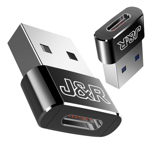 J & R USB to USB C Adapter USB C to USB Adaptor, Metal Mini Converter for Data & Charging, Ultra-Compact 2-Pack (Black & Silver) for Samsung, Apple, Google Pixel, iPhone