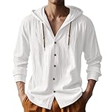TAFLE Mens Cotton Linen Hoodies Lightweight Long Sleeve Button Down Shirts Casual Hawaiian Beach Yoga Tops Sweatshirts White