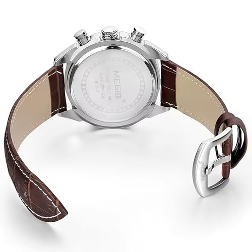 Image of The Watch Company Men's Analog Watch | Formal & Casual Watch | 3 Chronograph (Hour,Minute,Second) with Date Feature | Classic White Dial With Brown Leather Strap | Adjustable Leather Strap Watch | Strong Luminous | 30 Meter Water Resistant