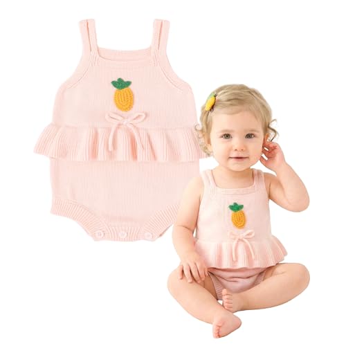 Image of Simplee kids Baby Girl Knit Romper Fall Sleeveless Pompoms Rompers Newborn Little Girl Overall Jumpsuit Outfits