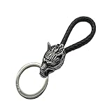 clawster Wolf Keychain Spirit Animal Wolf Head Keyring Wolf Symbol Head Stainless Steel Wolf Pendant Norse Viking (Silver)