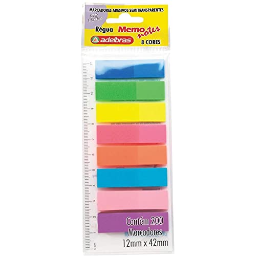 Marcador de Pagina Adesivo MemoNote, Adelbras, 8 Cores Neon, Pacote de 200, 0812000012