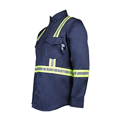 Oil and Gas Safety Supply Men\'s Flame Resistant Reflective Button Shirt 2XL Navy - Thumbnail 3