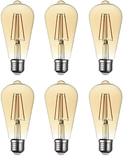 SD LUX E27 Screw LED Bulbs Vintage Filament Led Light Bulbs, ST64 Style Retro Amber Glass Lamp, No Flicker Edison Bulbs - 6W (60W Equivalent) 650LM Warm White 2700K,Non-dimmable 6 Packs