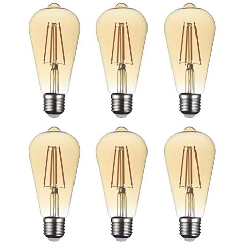 SD LUX E27 Screw LED Bulbs Vintage Filament Led Light Bulbs, ST64 Style Retro Amber Glass Lamp, No Flicker Edison Bulbs - 6W (60W Equivalent) 650LM Warm White 2700K,Non-dimmable 6 Packs Cover